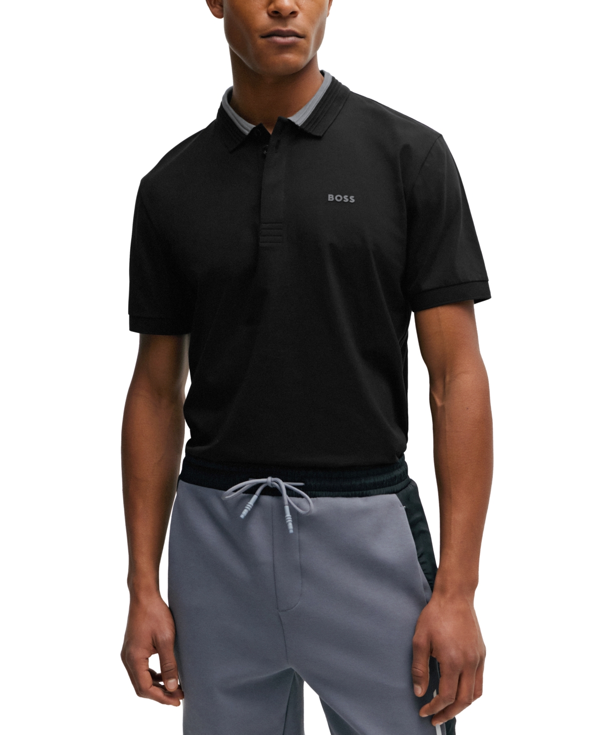 Hugo Boss Boss By  Men's 3d-stripe Collar Regular-fit Polo Shirt In Black