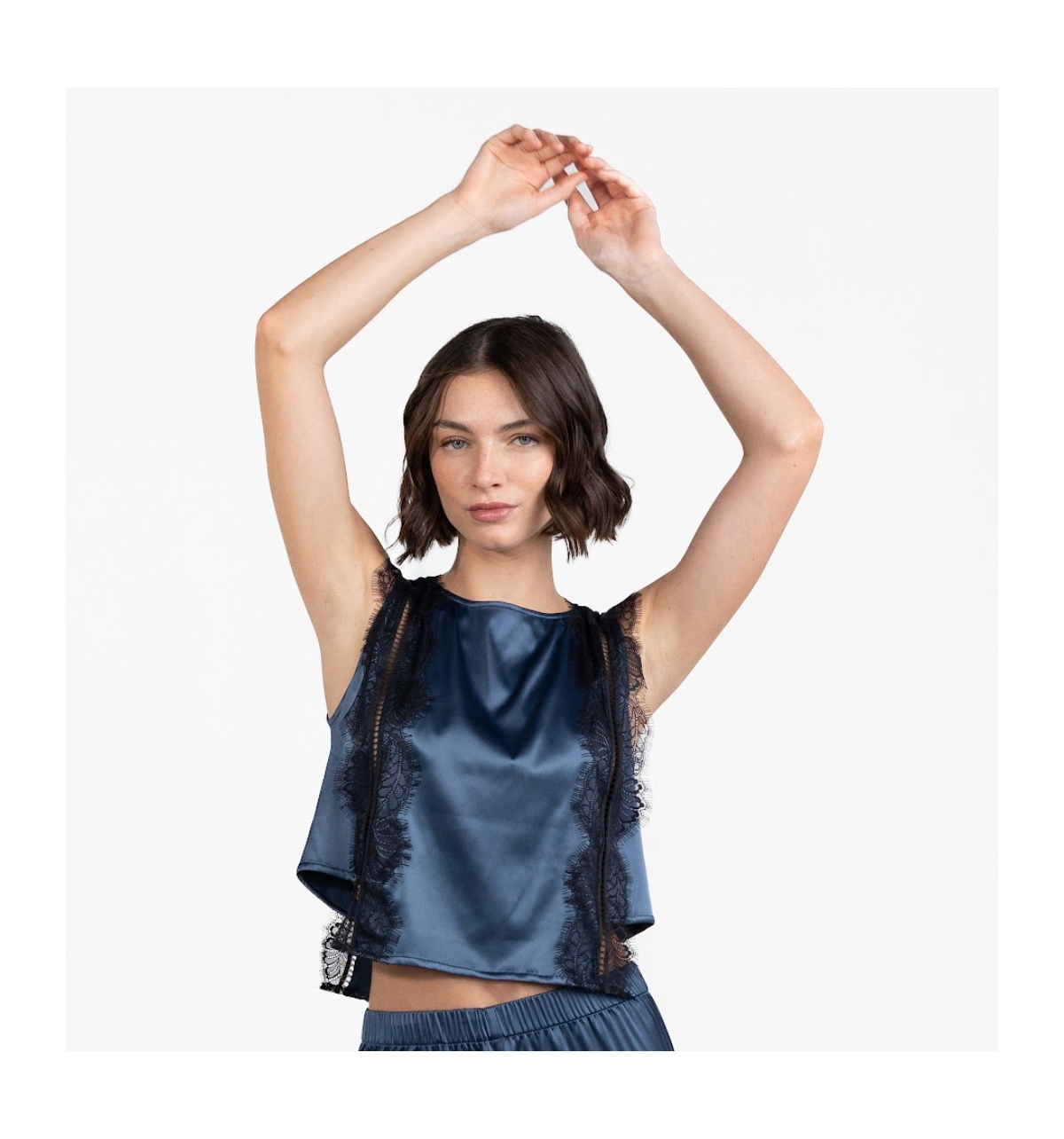 Women's Luxury Satin Top Honore By Entos - Navy blue