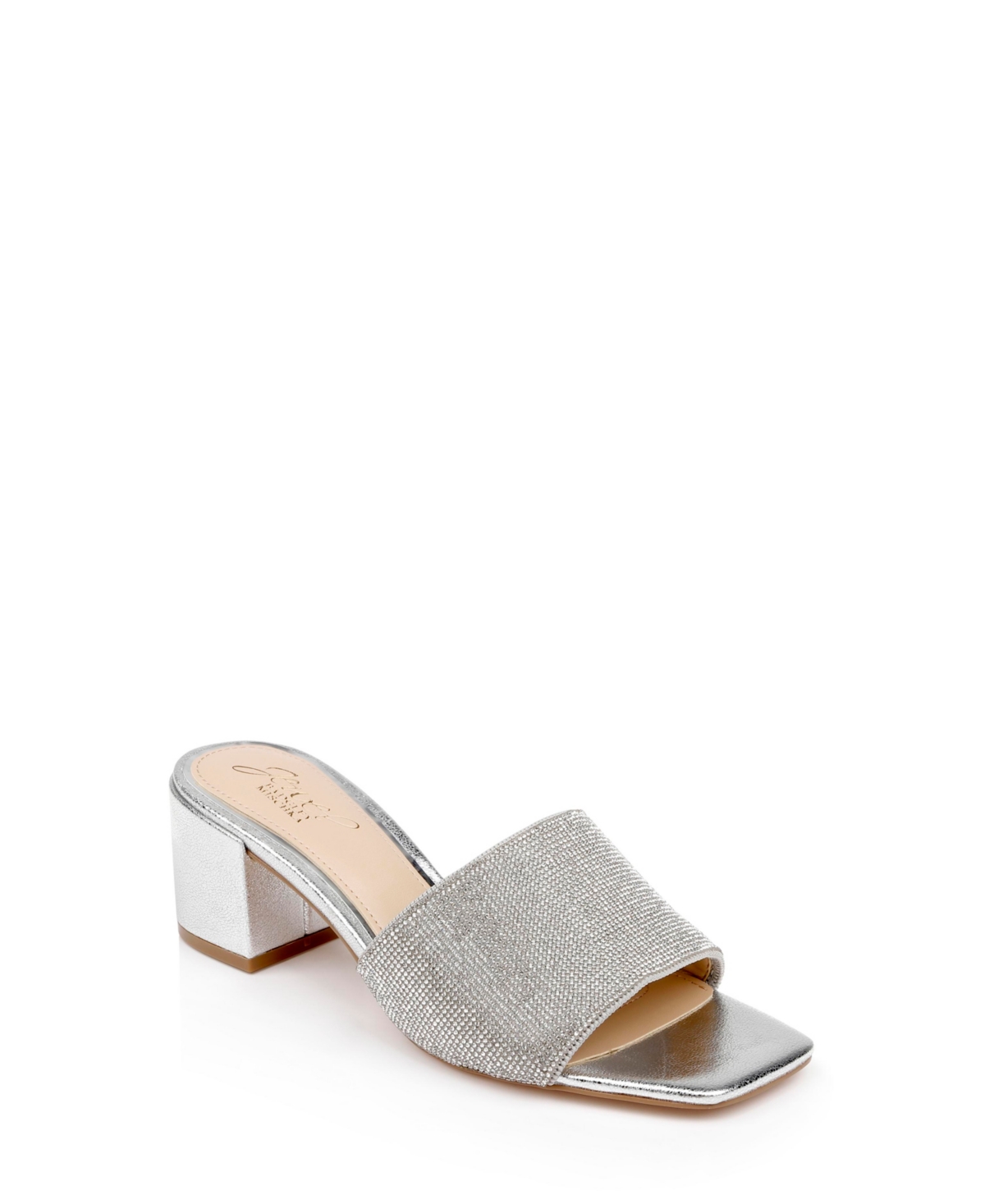 Shop Jewel Badgley Mischka Women's Harlyn Slide Block Heel Evening Sandals In Silver Metallic