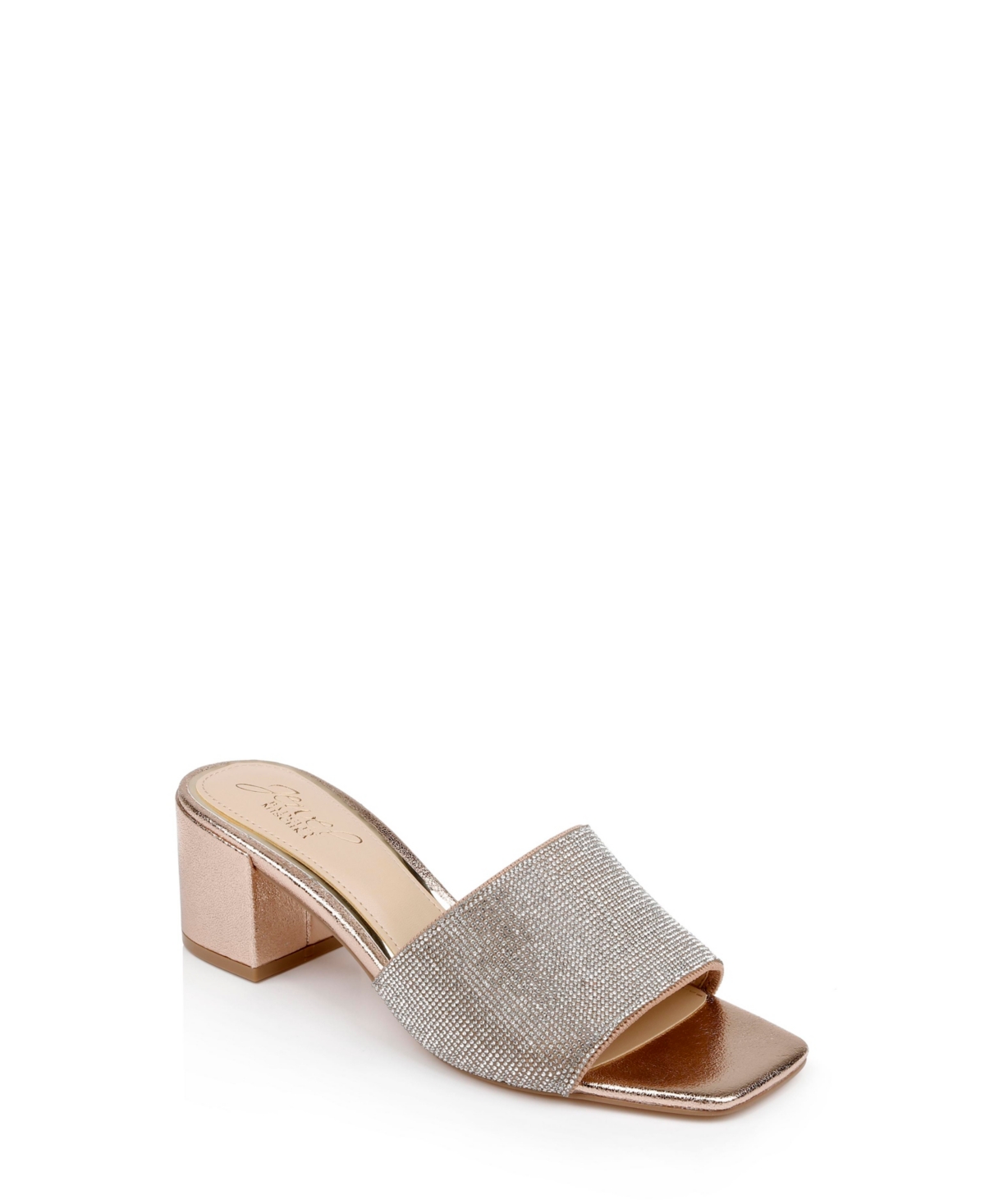 Shop Jewel Badgley Mischka Women's Harlyn Slide Block Heel Evening Sandals In Rose Gold Metallic