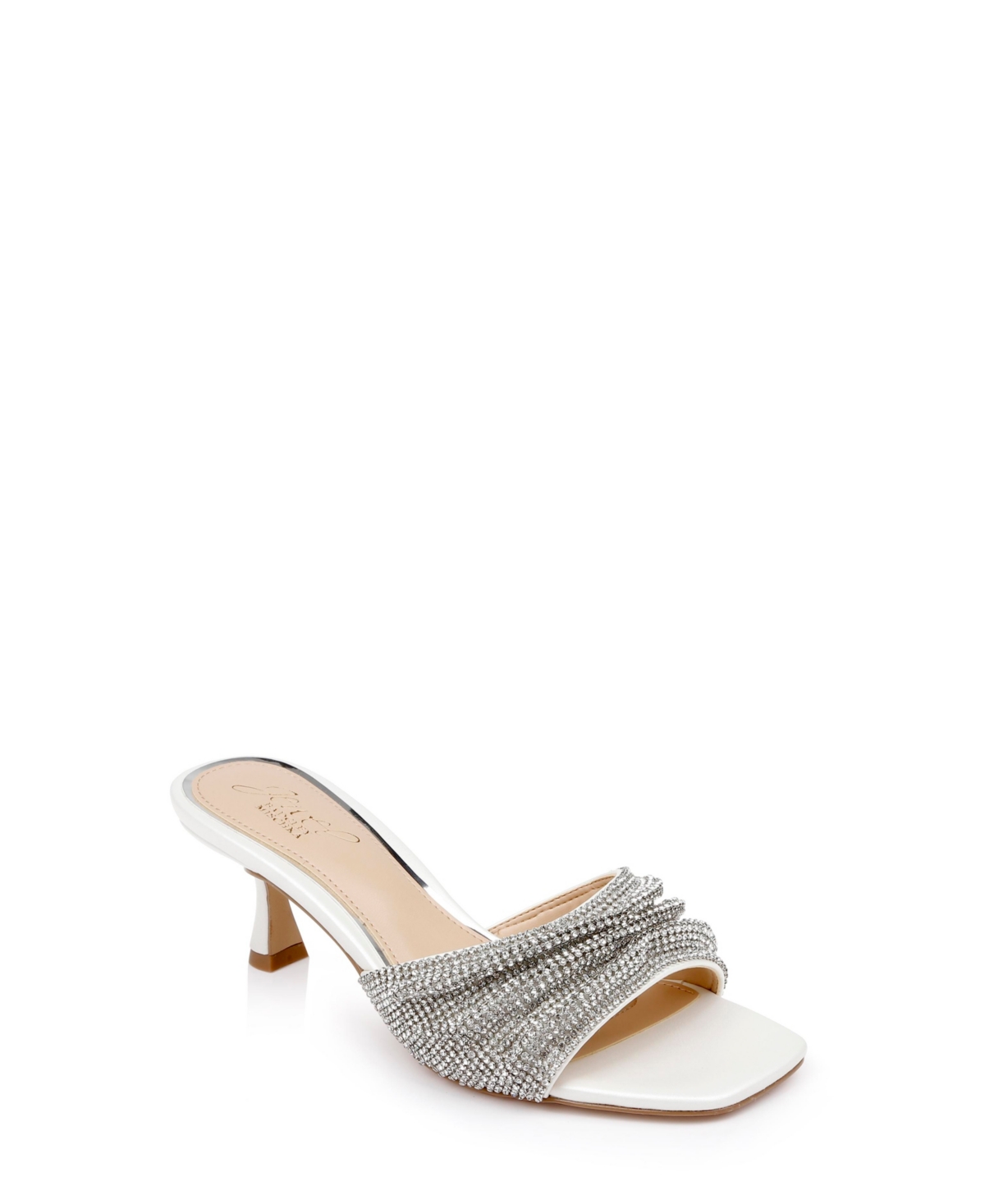 Shop Jewel Badgley Mischka Women's Humor Kitten Heel Slide Evening Sandals In White Pearlized