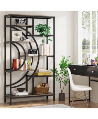 Tribe signs 71 inches Geometric Bookcase, Industrial 8-Tiers Bookshelves, Rustic Etagere Bookcase with Metal Frame for Home Office, Living Room