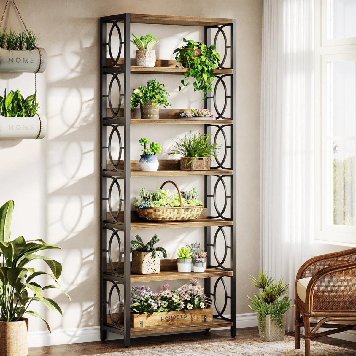 Tribesigns 6-Tier Indoor Plant Stand, 70.86-Inch Tall Industrial Plant Stand Heavy-Duty Freestanding Display Shelf for Indoor, Balcony, Garden (Rustic