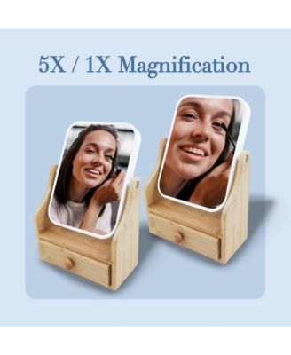 Dual-Sided Vanity Mirror with Bamboo Drawer Base