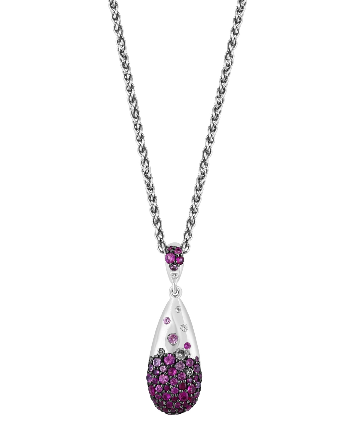Shop Effy Collection Effy Ruby (3/4 Ct. T.w.) & White Sapphire (3/8 Ct. T.w.) Ombre Cluster 18" Pendant Necklace In Sterl In Sterling Silver