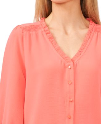Women's Ruffled Button-Front 3/4-Sleeve Blouse