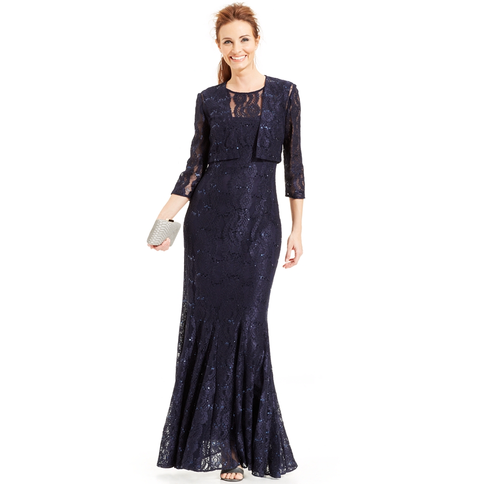 Alex Evenings Sequin Lace Mermaid Gown and Jacket   Dresses   Women