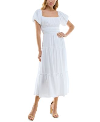 Trixxi - Juniors' Puff-Sleeve Tiered Midi Dress
