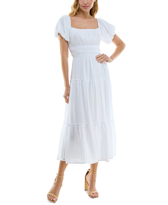 Trixxi Juniors Puff Sleeve Tiered Midi Dress Macy s