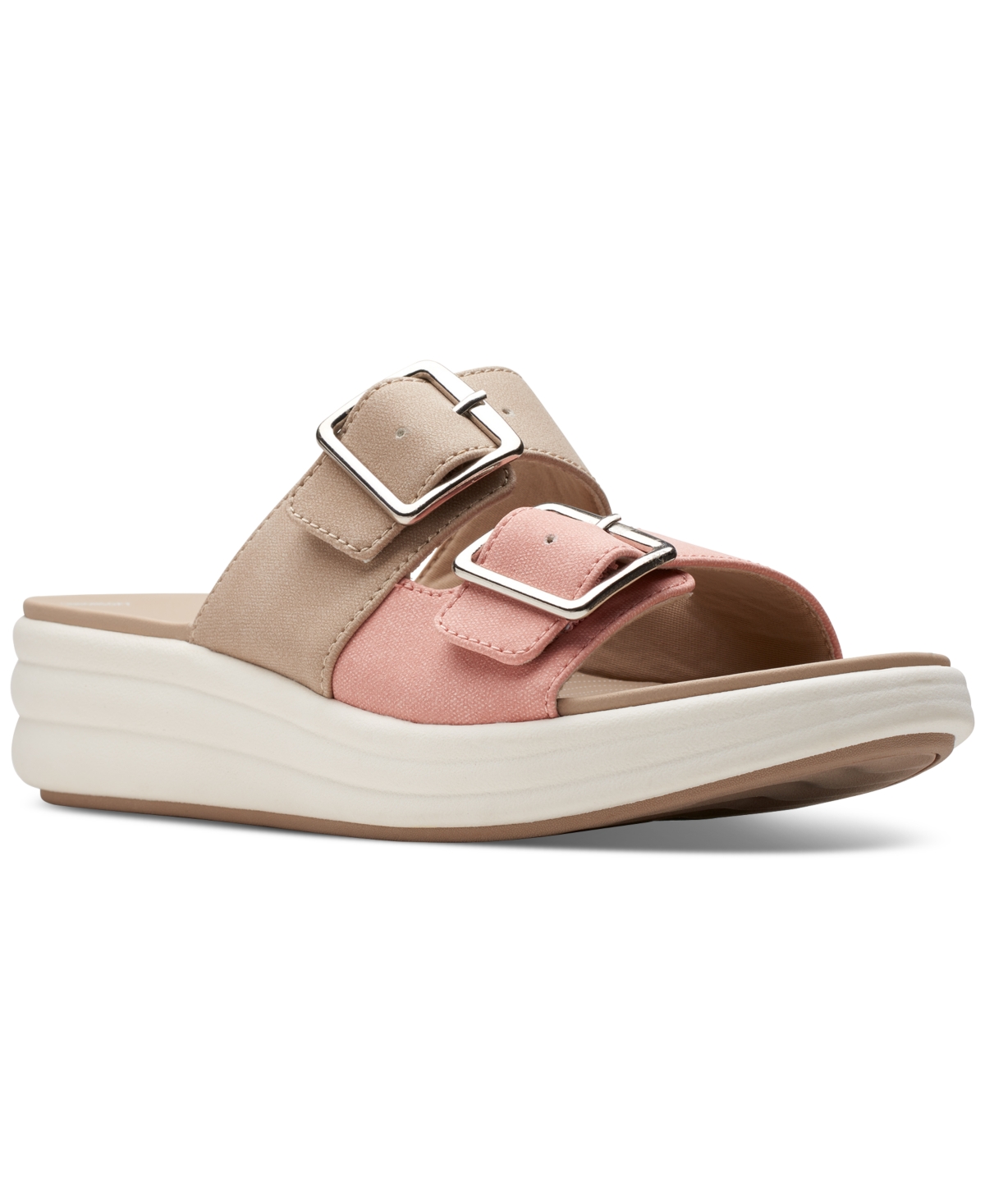 Shop Clarks Women's Drift Buckle Slip-on Slide Wedge Sandals In Peach Comb