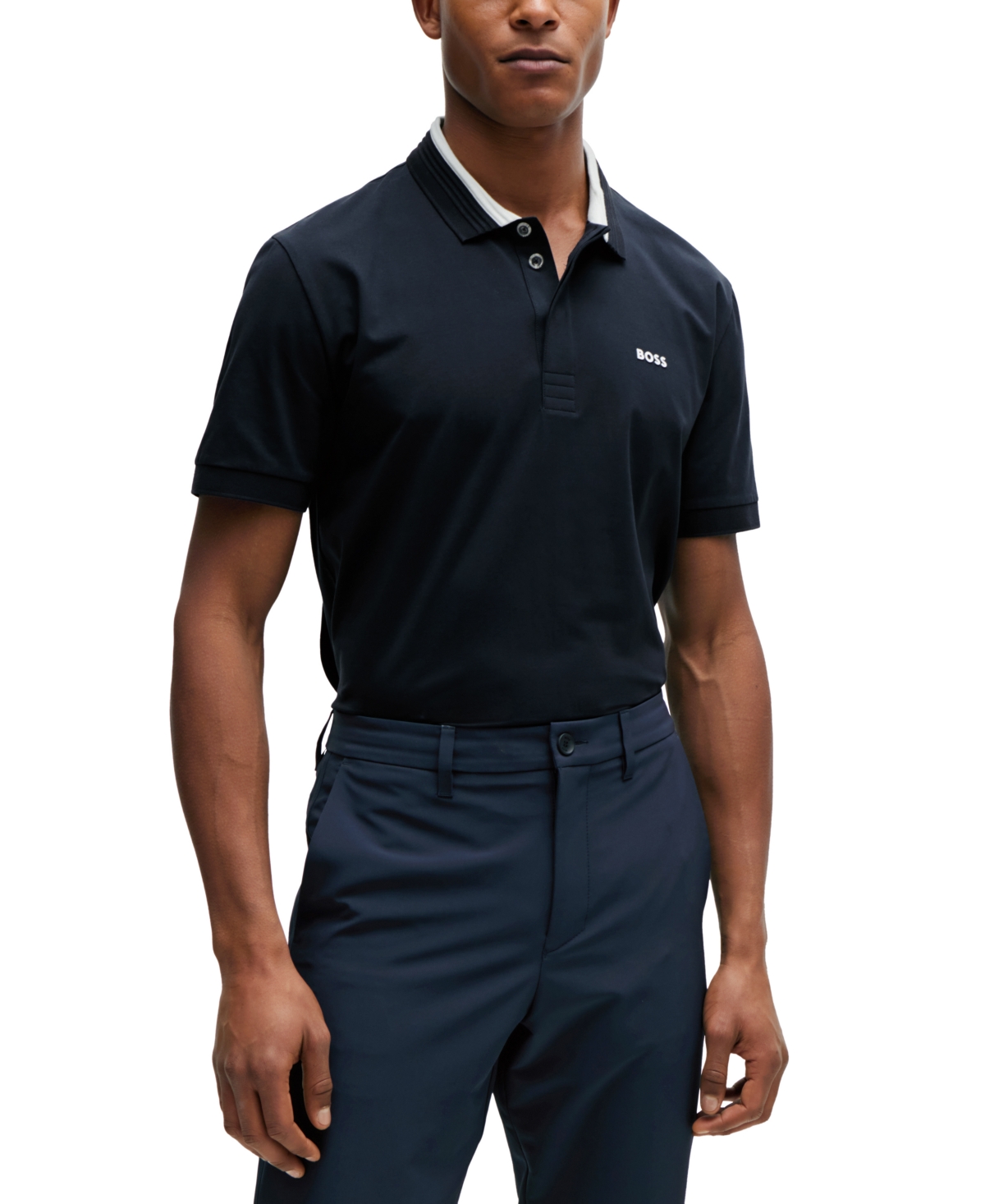 Hugo Boss Boss By  Men's 3d-stripe Collar Regular-fit Polo Shirt In Dark Blue