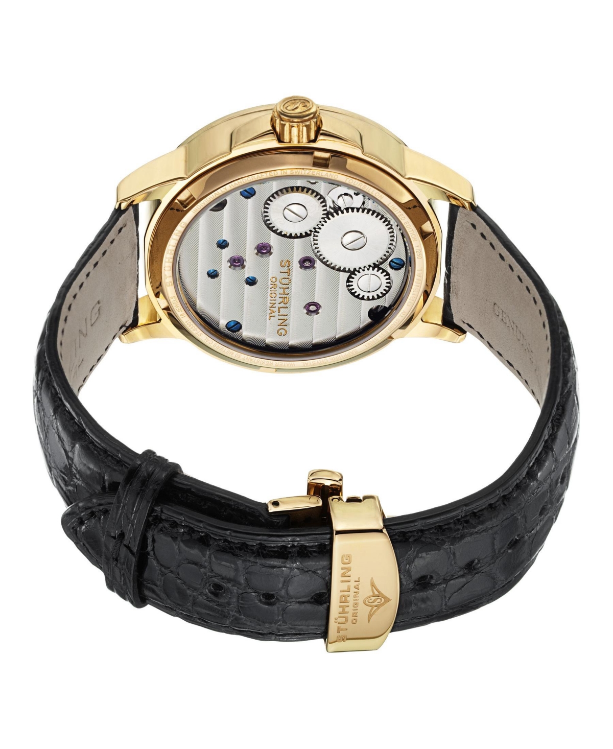 Stuhrling Original Model 541 Stainless Steel Case ,Genuine Alligator Strap, Exposed Tourbillon Movement Men's watch