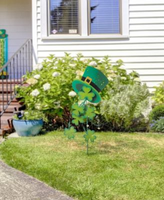 42" H St. Patrick's Metal Leprechaun Hat Shamrocks Yard Stake
