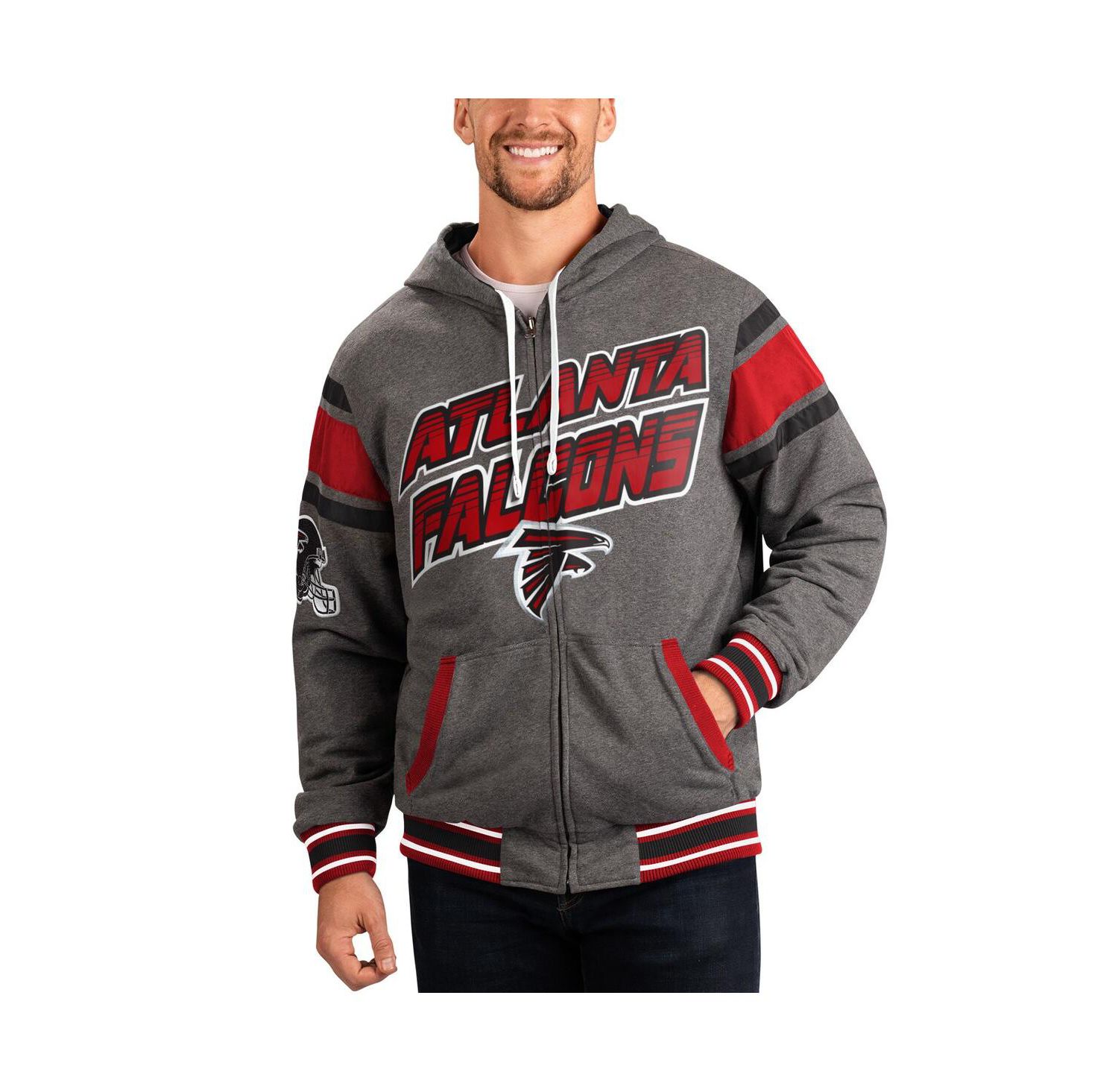 Men's Gray, Red Atlanta Falcons Extreme Full Back Reversible Hoodie Full-Zip Jacket