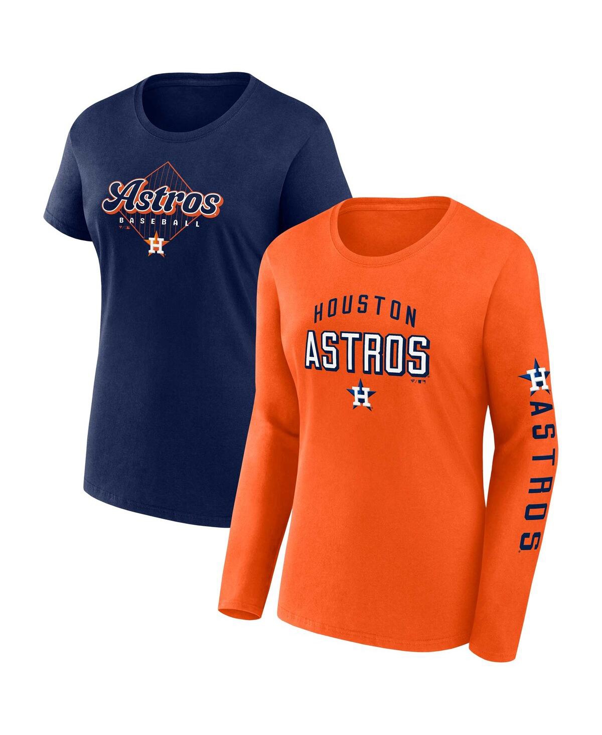 Shop Fanatics Women's  Orange, Navy Houston Astros T-shirt Combo Pack In Orange,navy