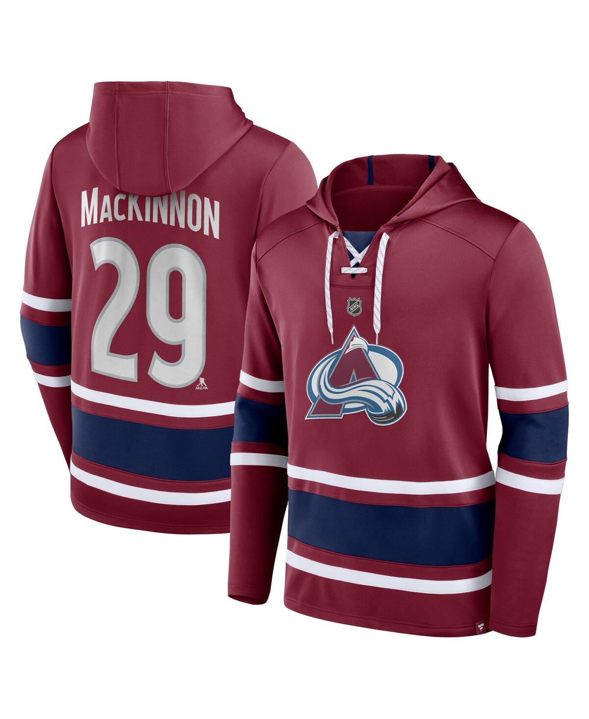 Fanatics Men's  Nathan Mackinnon Burgundy Colorado Avalanche Name And Number Lace-up Pullover Hoodie