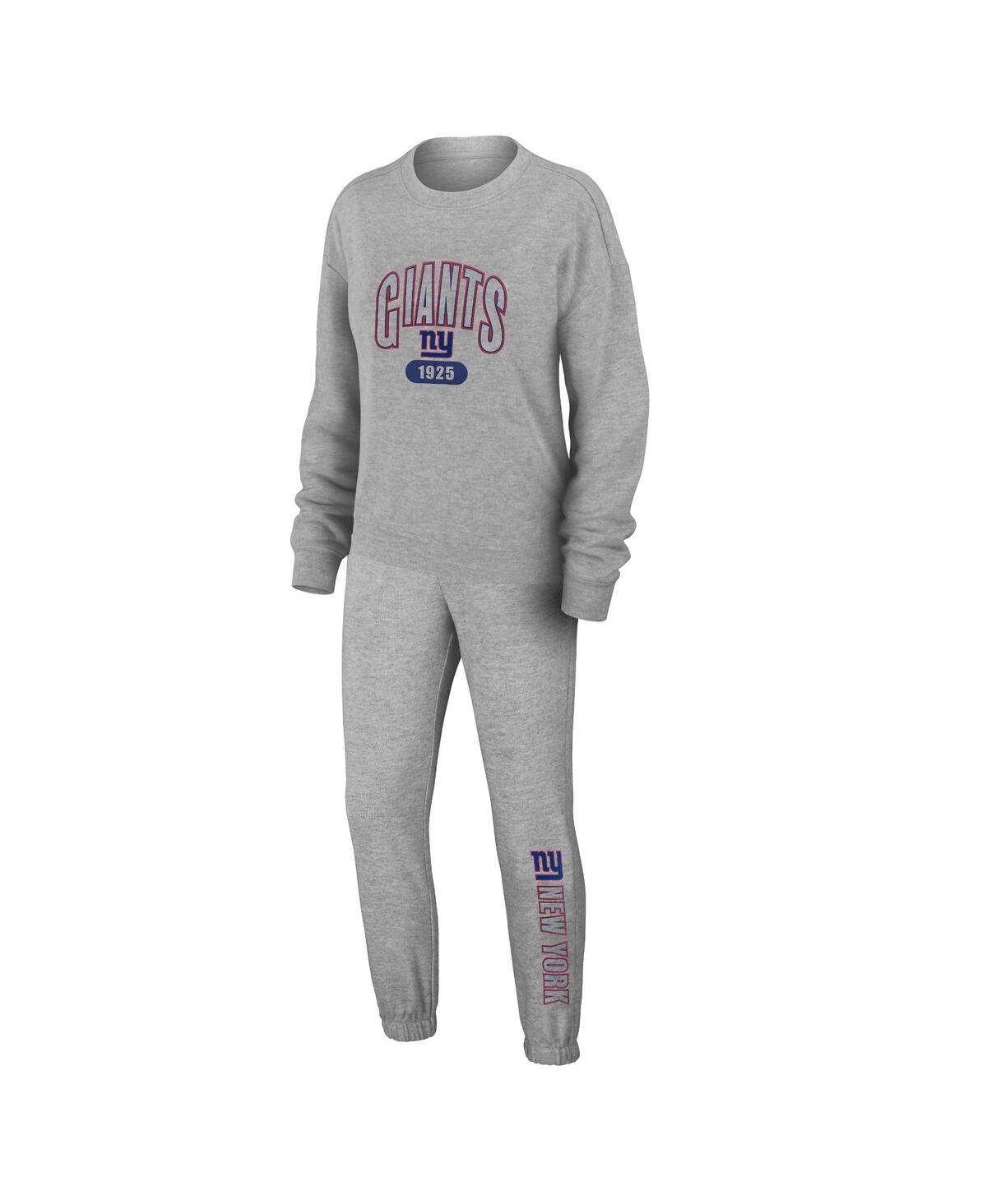 Women's Wear by Erin Andrews Heather Gray New York Giants Knit Long Sleeve Tri-Blend T-shirt and Pants Sleep Set - Heather Gray