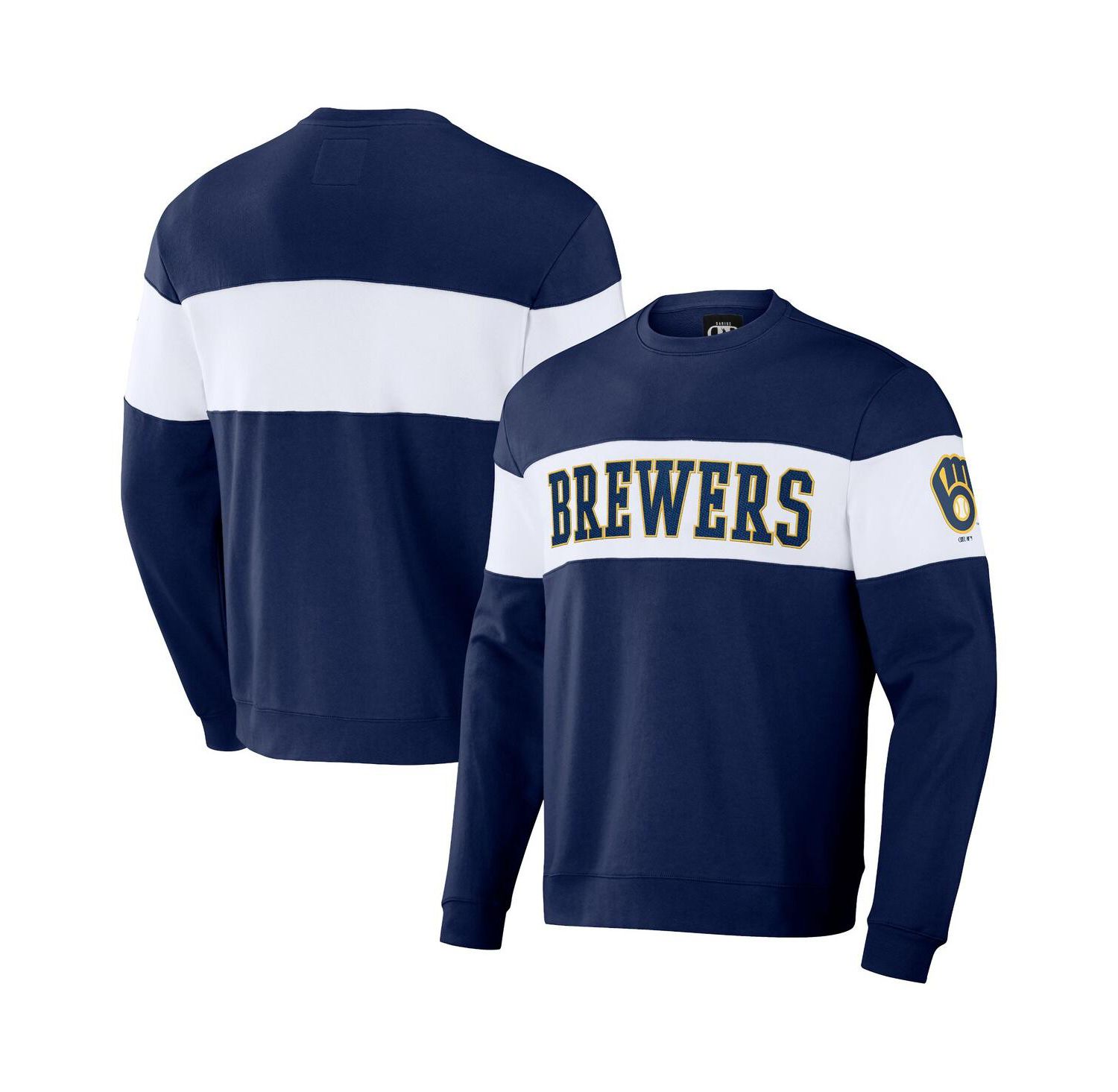 Men's Darius Rucker Collection by Navy Milwaukee Brewers Stripe Pullover Sweatshirt