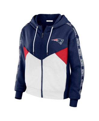 Women's Navy, White New England Patriots Plus Size Color Block Full-Zip Hoodie