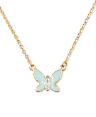kate spade new york - Gold-Tone Cubic Zirconia & Colored Butterfly Pendant Necklace, 16" + 3" extender