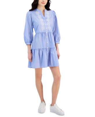 Nautica Jeans - Women's Embroidered Striped Cotton Dress