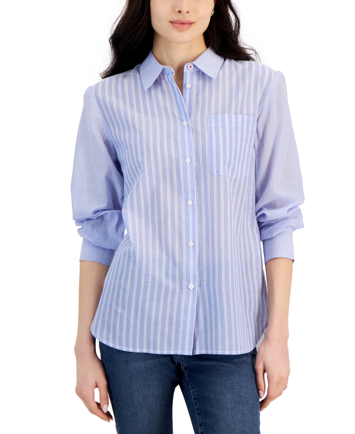 Nautica Jeans Women's Cotton Bayou Stripe Long-sleeve Shirt In Blue,white