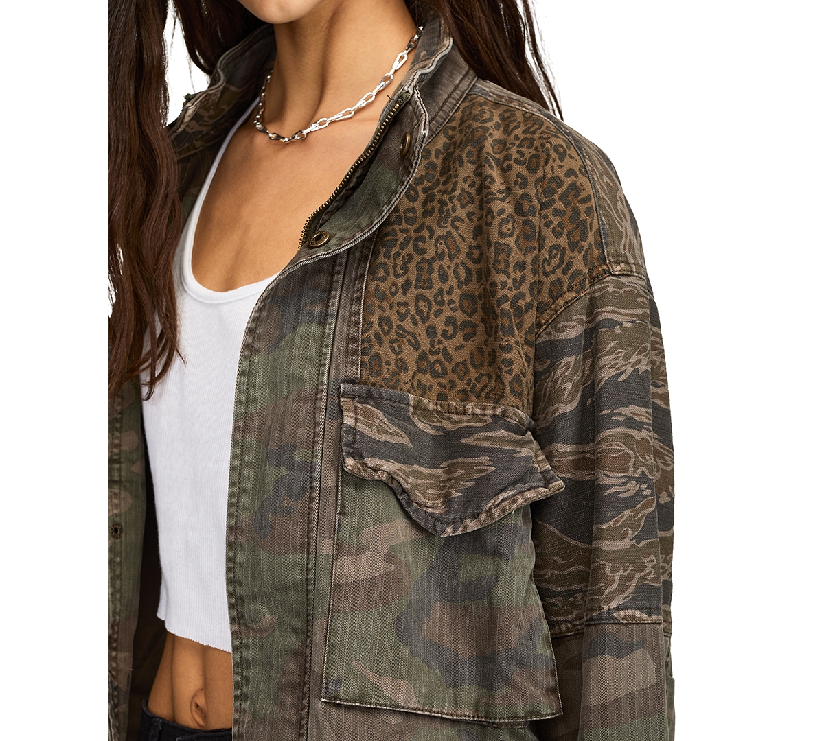 Shop Lucky Brand Women's Patchwork Camo Cropped Jacket In Camo Print Mix