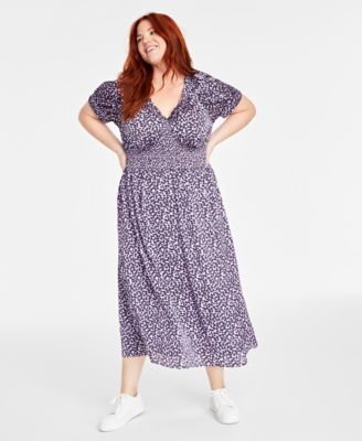 On 34th - Trendy Plus Size Printed V-Neck Short-Sleeve Midi Dress