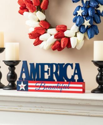 14" L Patriotic, Americana Wooden America Table Decor