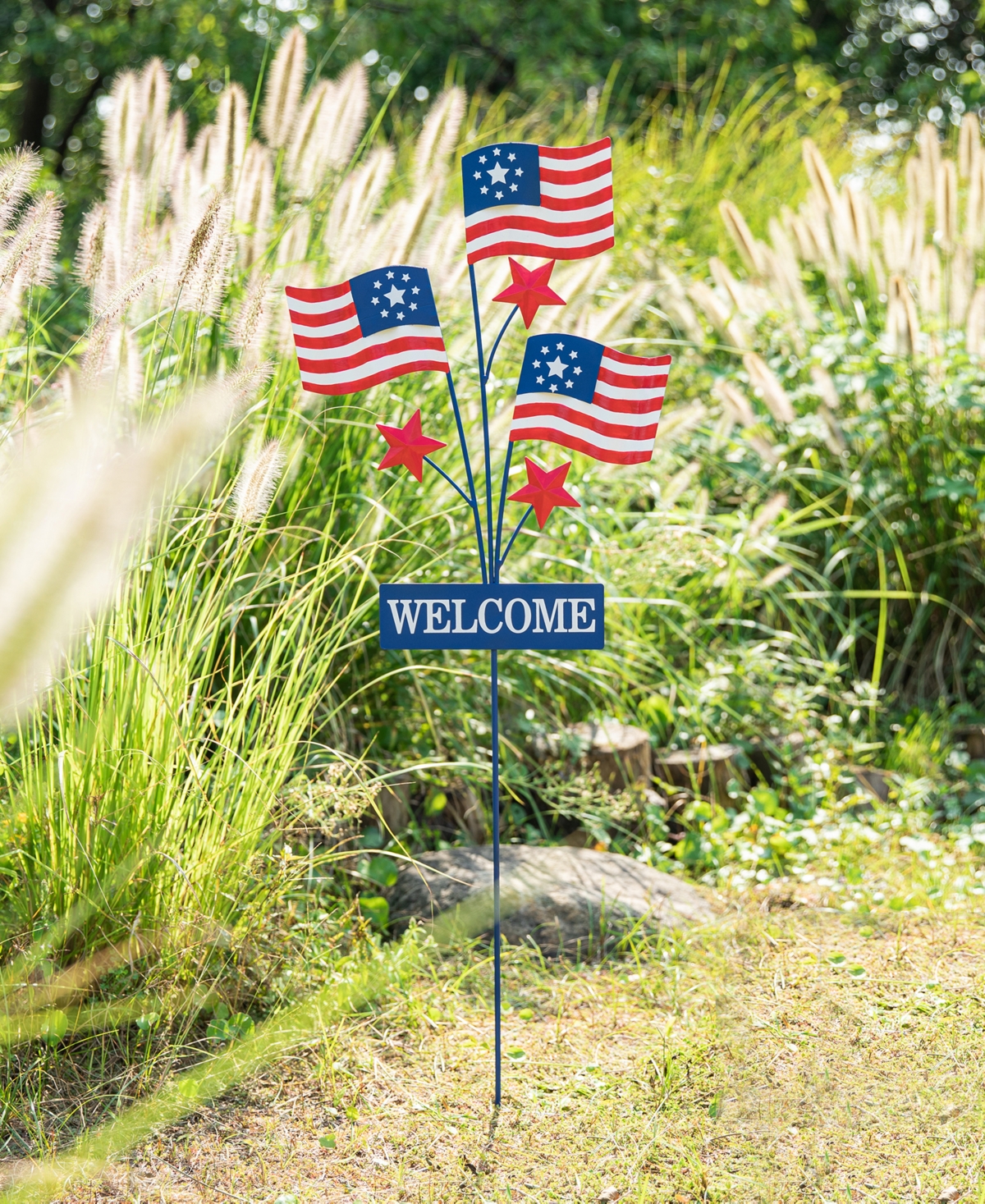 Glitzhome H Patriotic, Americana Metal Flags Yard Stake