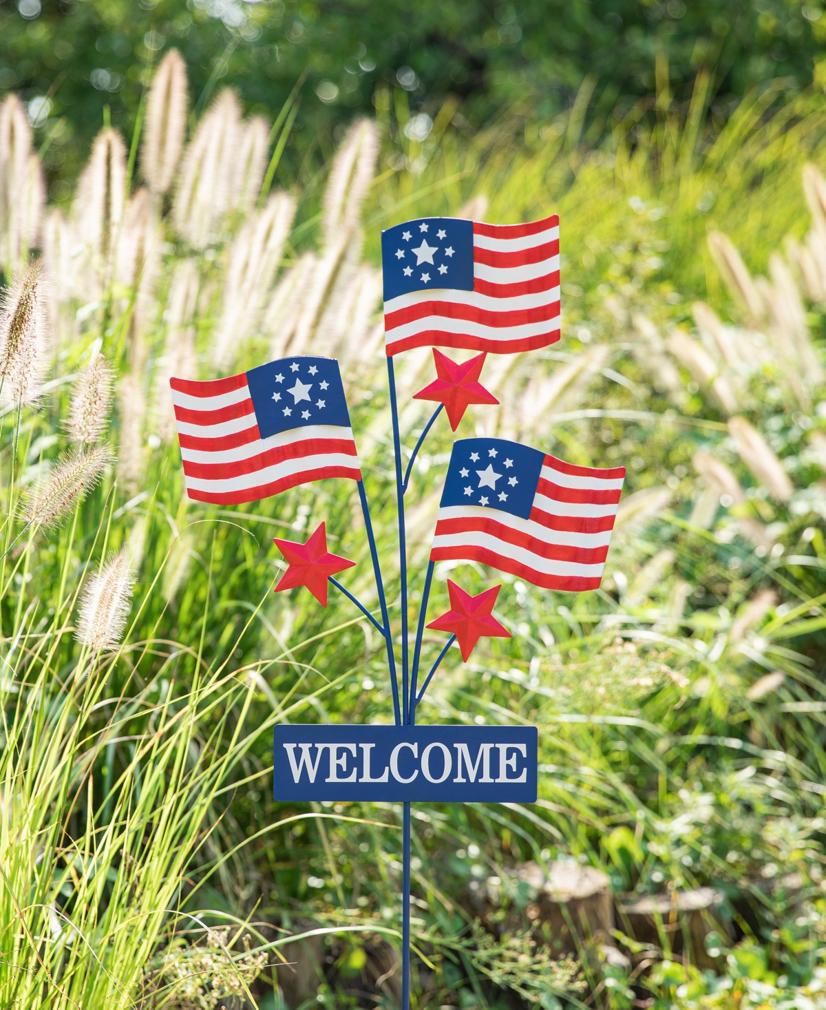 Glitzhome H Patriotic, Americana Metal Flags Yard Stake