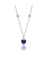 Gigi Girl Teens Sterling Silver White Gold Plated and Colored Cubic Zirconia Heart Necklace - Blue
