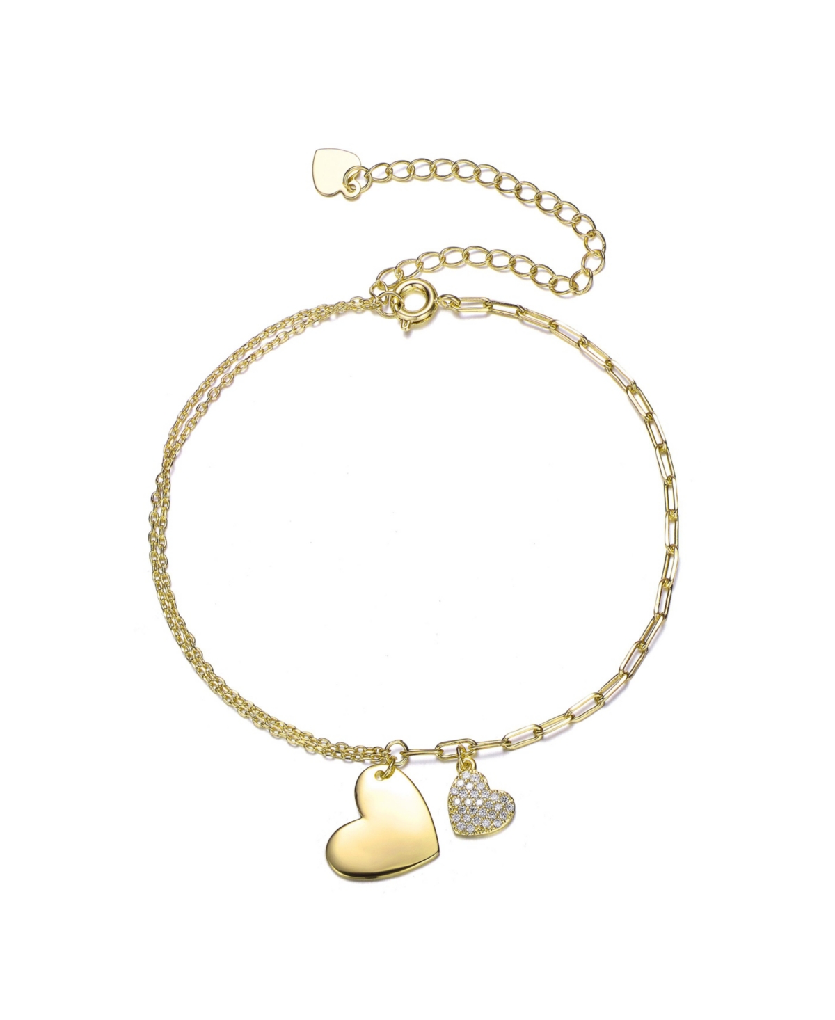 14K Gold Plated Cubic Zirconia Adjustable Heart Charm Bracelet - Gold