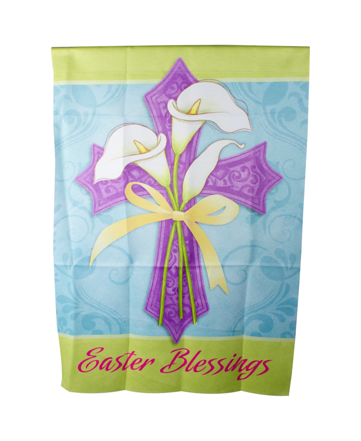 Northlight Easter Blessings Cross And Lilies Outdoor House Flag 28" X 40" In Green