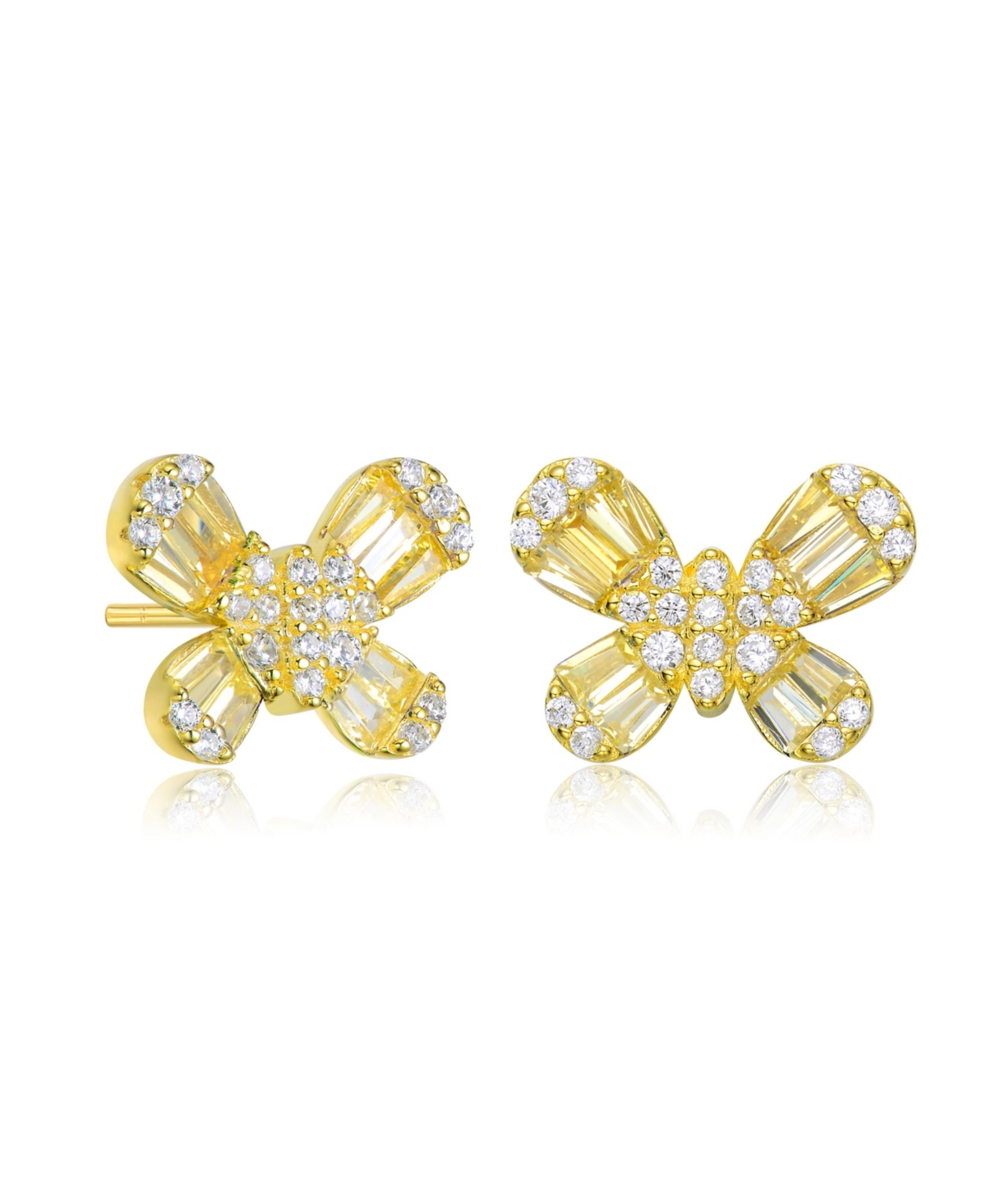 Gigi Girl Teens/Young Adults Sterling Silver with Baguette and Clear Round Cubic Zirconia Butterfly Stud Earrings - Yellow
