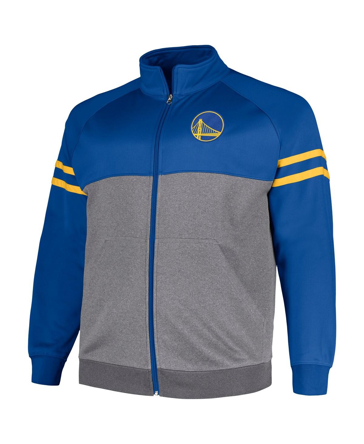 Men's Fanatics Heather Gray Golden State Warriors Big and Tall Pieced Stripe Raglan Full-Zip Track Jacket - Heather Gray