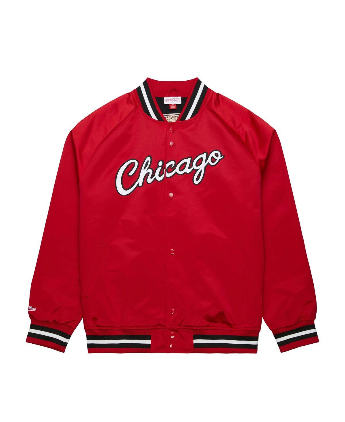 Men's Mitchell & NessChicago Bulls Hardwood Classics Throwback Wordmark Raglan Full-Snap Jacket - Red