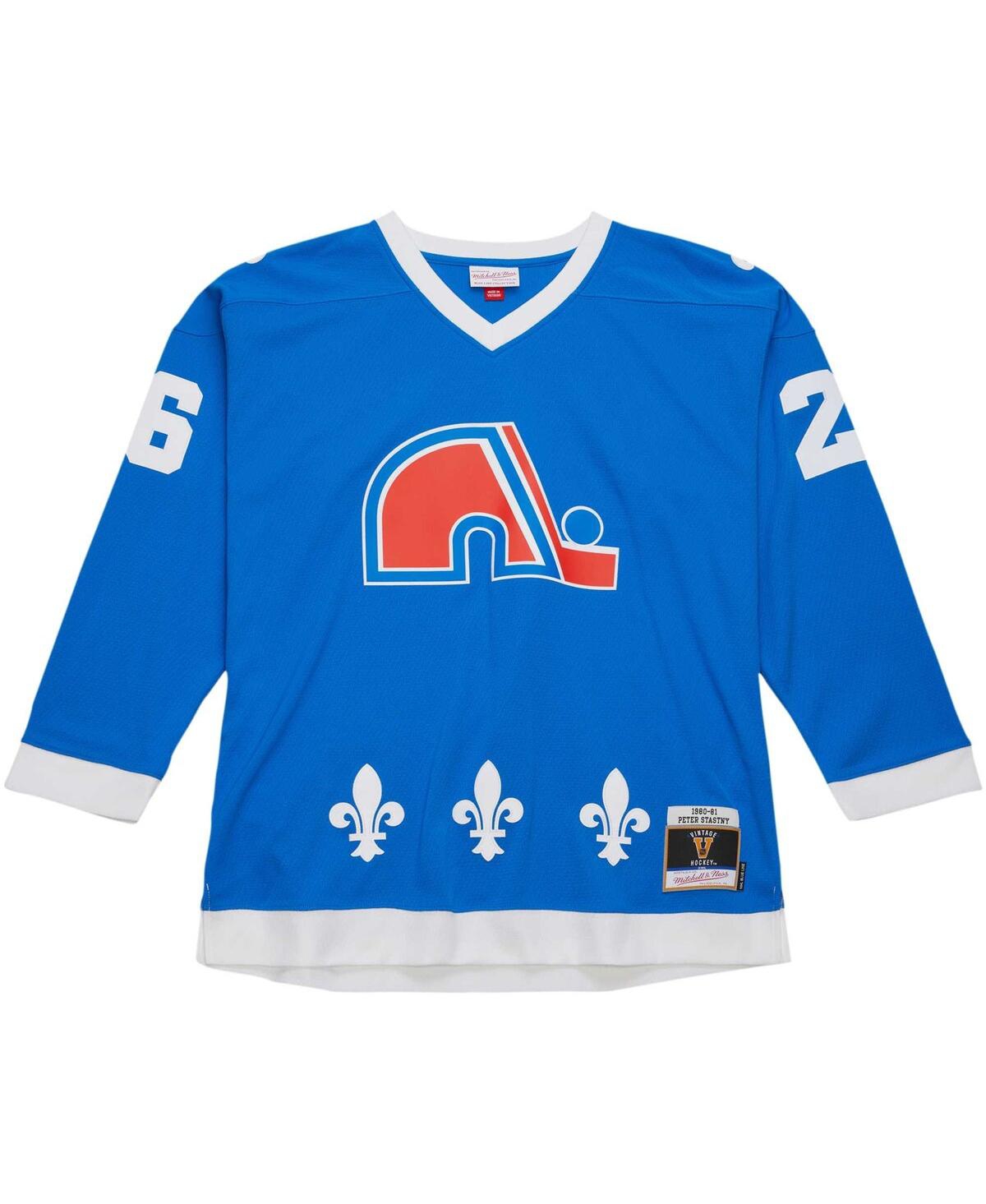 Men's Mitchell & Ness Peter StastnyDistressed Quebec Nordiques Vintage-Like Hockey 1980/81Line Player Jersey - Blue