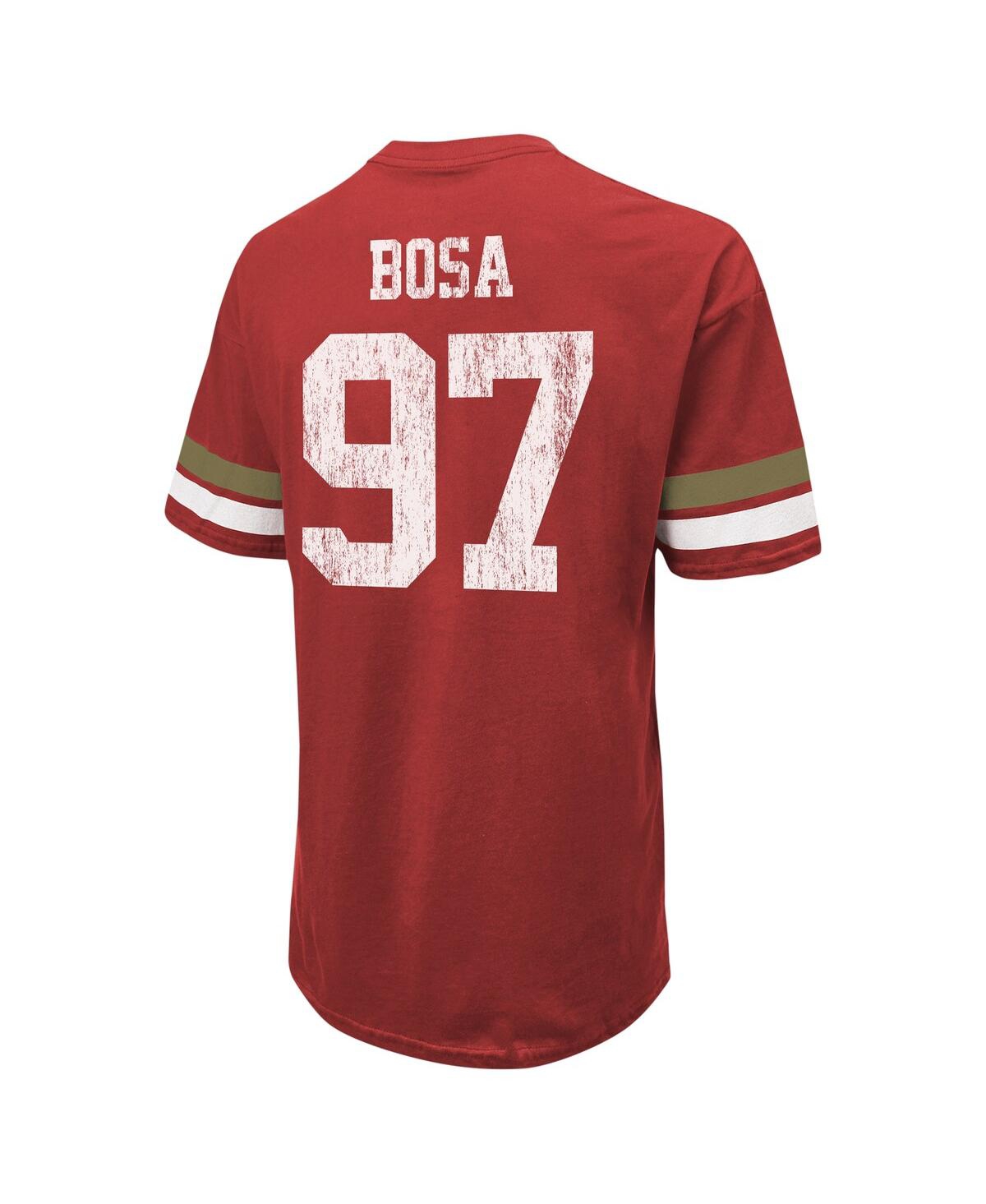 Men's Majestic Threads Nick BosaDistressed San Francisco 49ers Name and Number Oversize Fit T-shirt - Scarlet