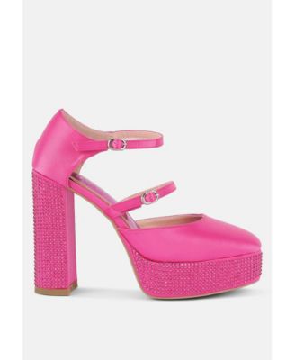 Womens Shiver Rhinestones Embellished Platform Mary Jane Sandals