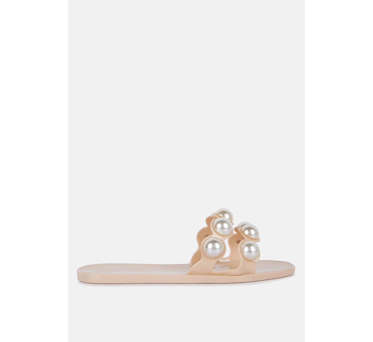 Pearla Faux Pearl Detail Jelly Flats - Nude