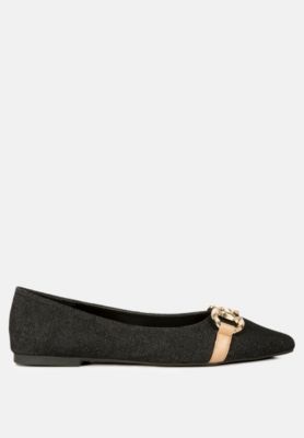 Womens Cressida Denim Horsebit Detail Ballet Flats