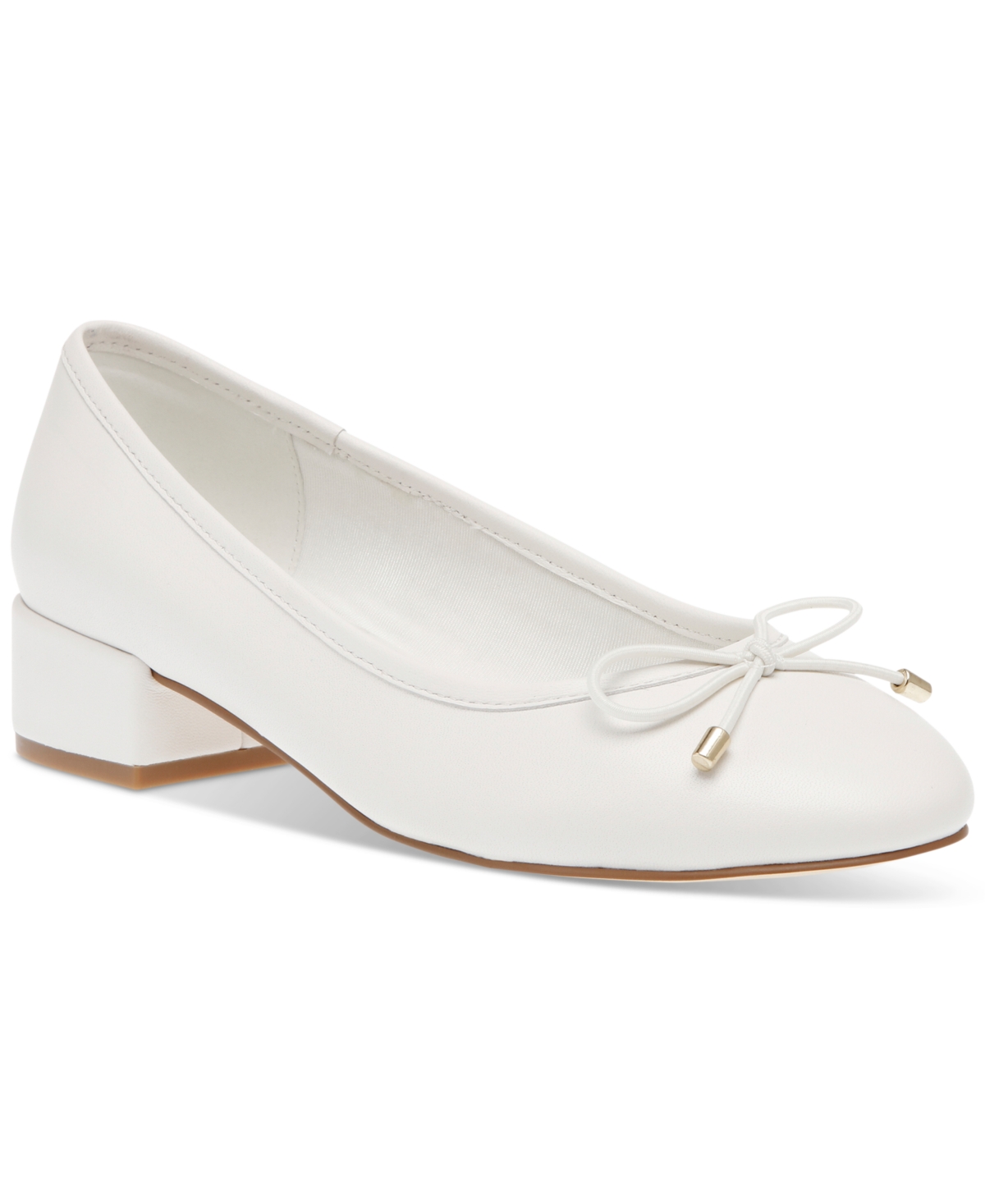 Shop Steve Madden Women's Cherish Block-heel Ballet Flats In White Leather