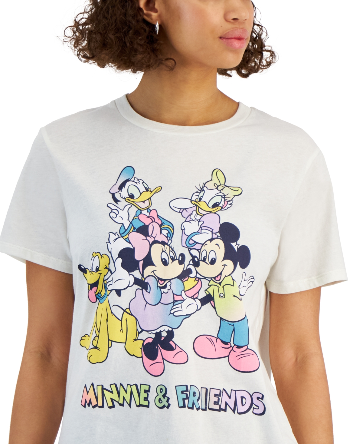 Shop Disney Juniors' Minnie & Friends Graphic-print Tee In Egret