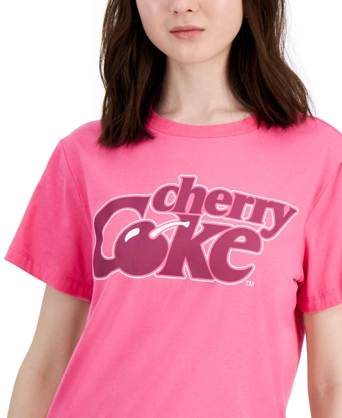 Shop Grayson Threads, The Label Juniors' Cotton Cherry Coke Crewneck Tee In Hot Pink