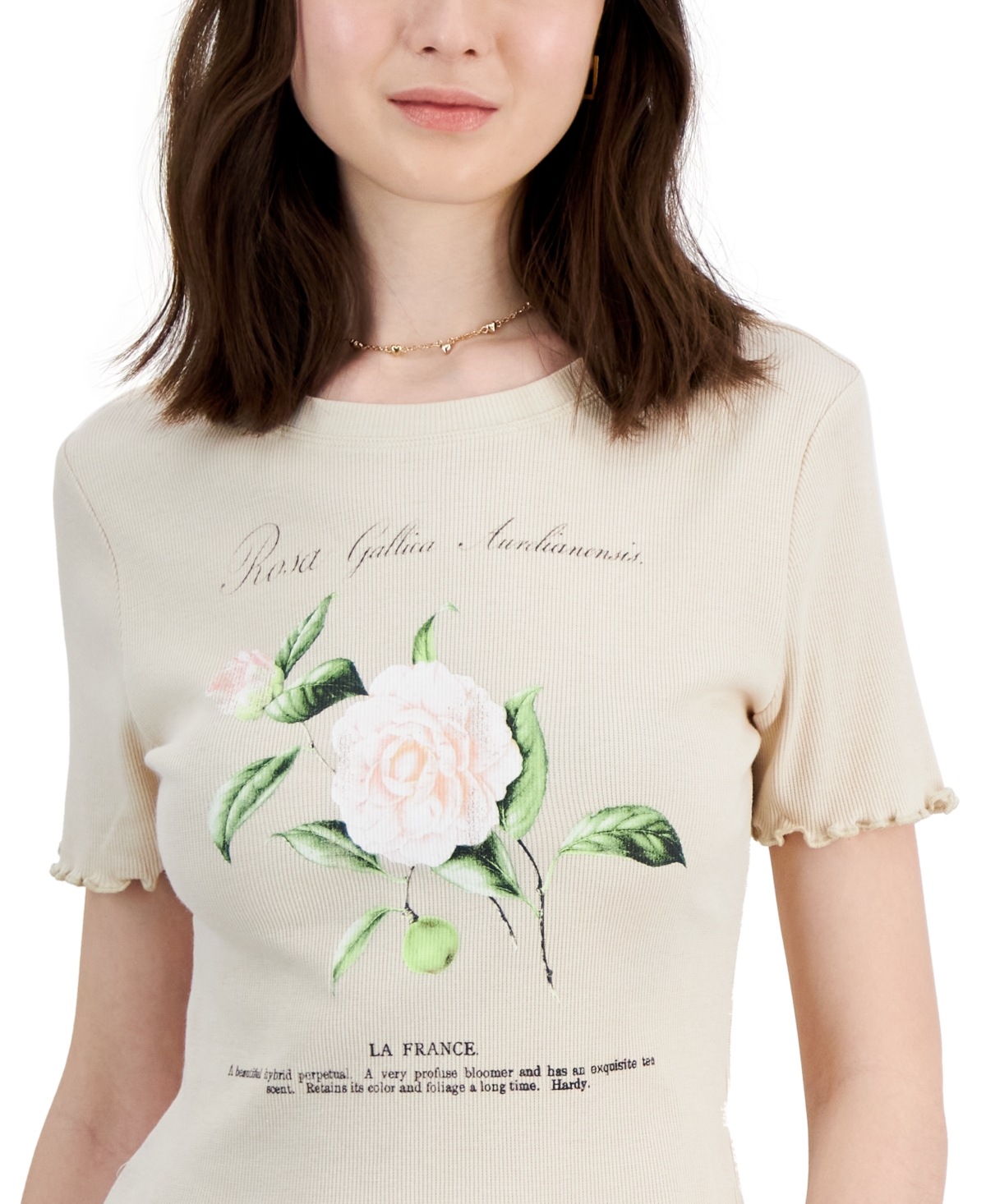 Shop Grayson Threads, The Label Juniors' Rose Crewneck Baby Tee In Tan