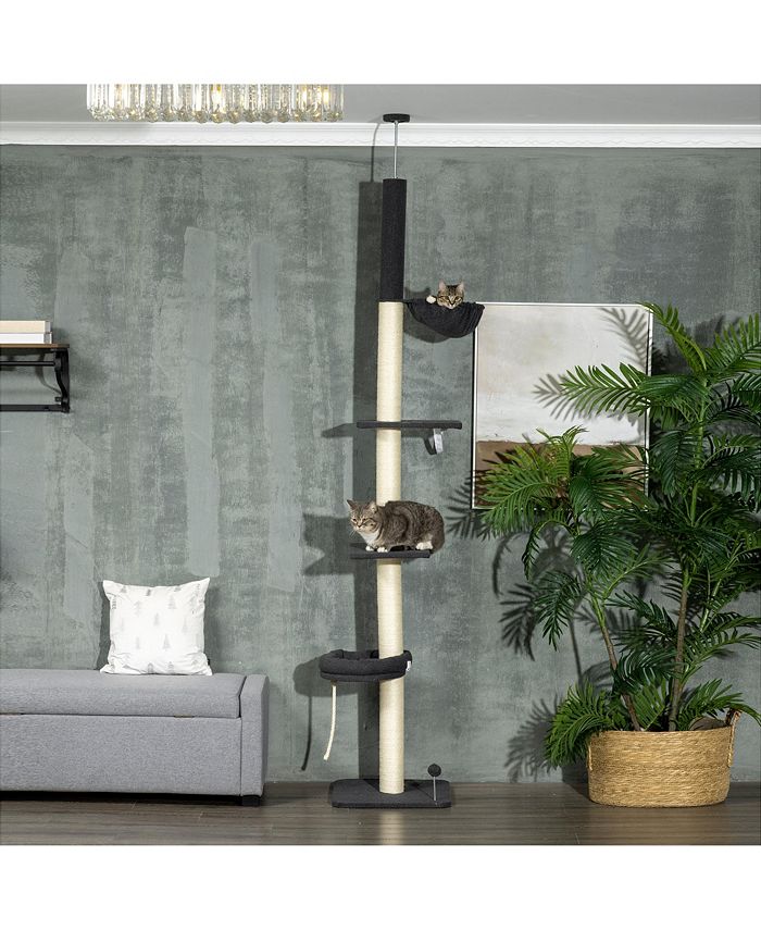 PawHut Floor To Ceiling Cat Tree, 5Tier Cat Climbing Tower, 95''106