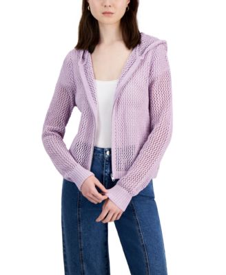 Hippie Rose - Juniors' Metallic Open-Knit Zip Hoodie