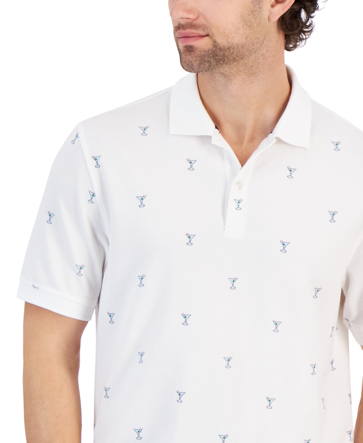 Shop Club Room Men's Martini Graphic Pique Polo Shirt, Created For Macy's In Bright White