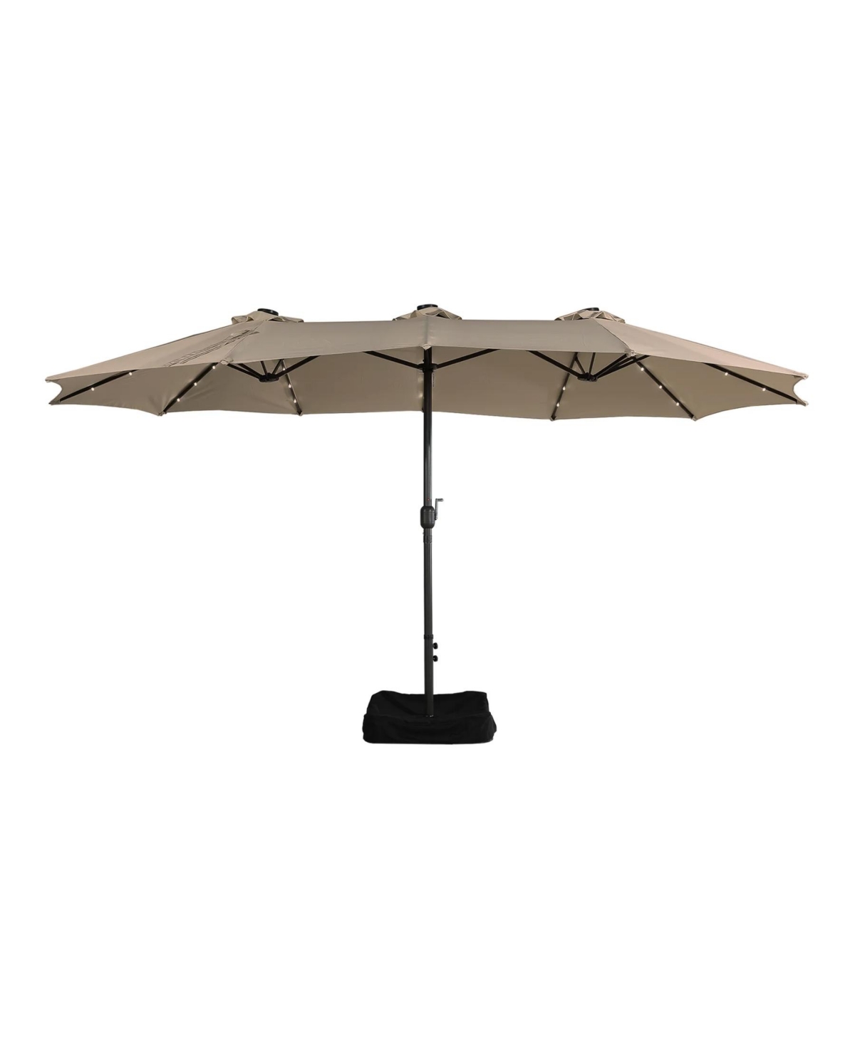 15 ft Solar Led Double Sided Twin Outdoor Patio Market Umbrella with Base Weight Included, Coffee - Beige